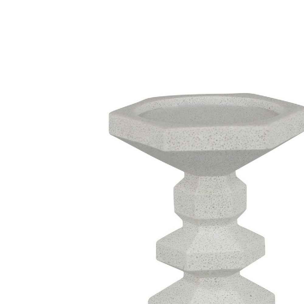 Tabletop Pillar C&le St& | Stacked Geometric Shapes | White Resin 18"