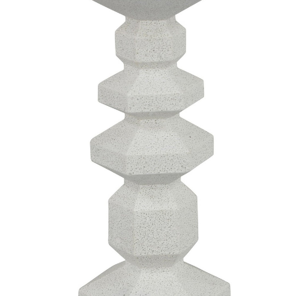 Tabletop Pillar C&le St& | Stacked Geometric Shapes | White Resin 18"