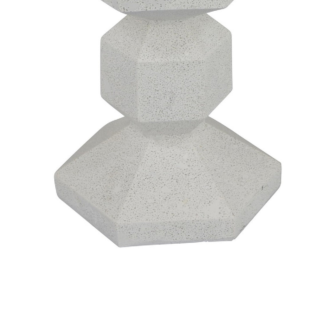 Tabletop Pillar C&le St& | Stacked Geometric Shapes | White Resin 18"