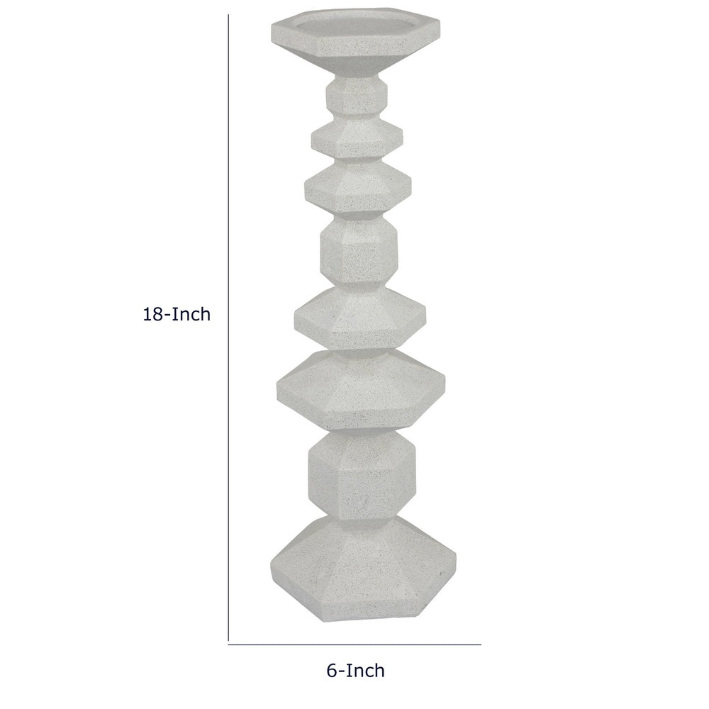 Tabletop Pillar C&le St& | Stacked Geometric Shapes | White Resin 18"