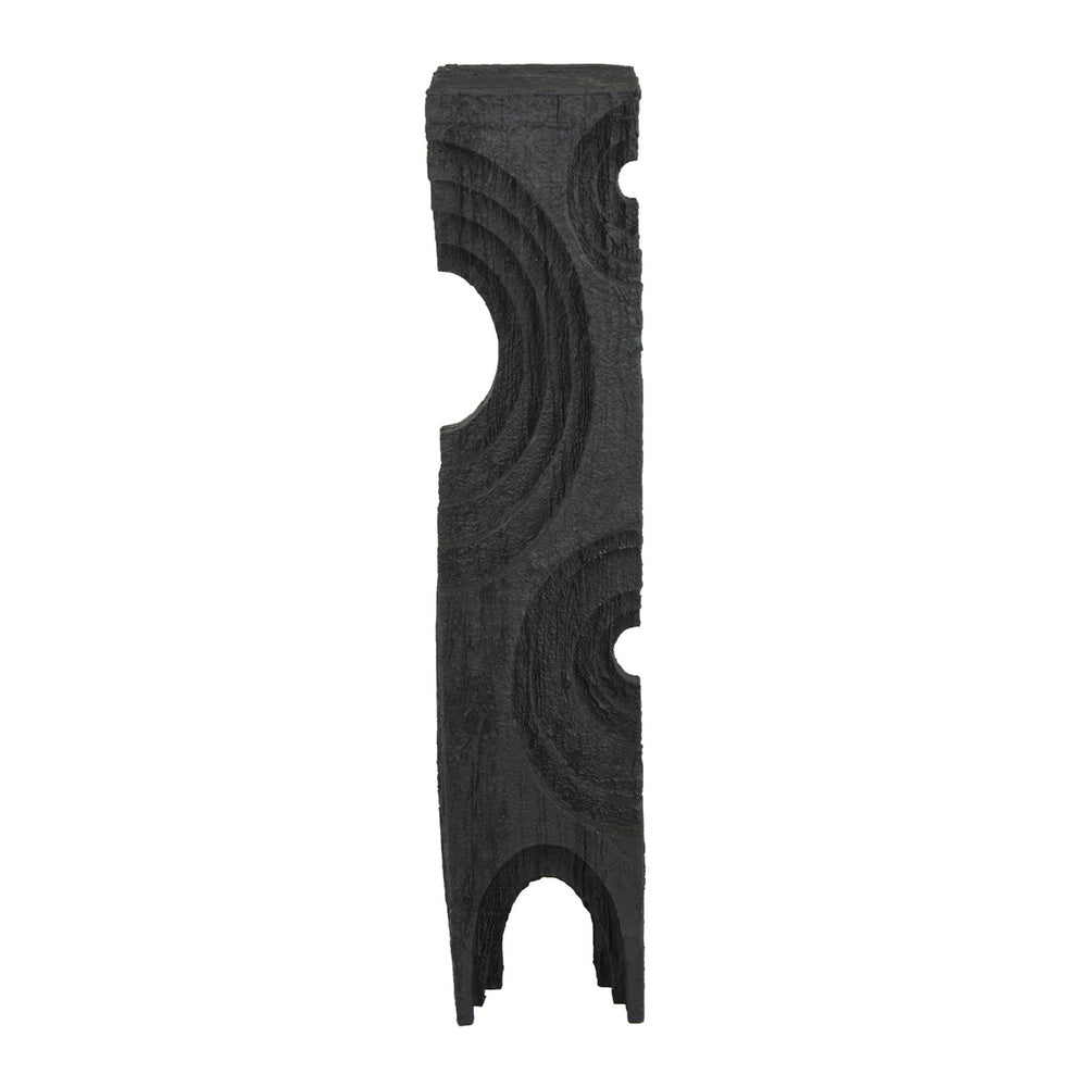 Tabletop Decor | Pillar C&le St& | Geometric Cutouts | Black Resin 21"
