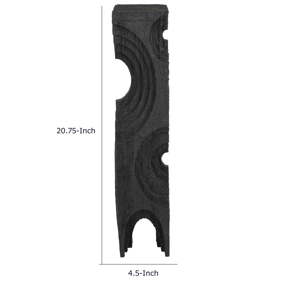 Tabletop Decor | Pillar C&le St& | Geometric Cutouts | Black Resin 21"