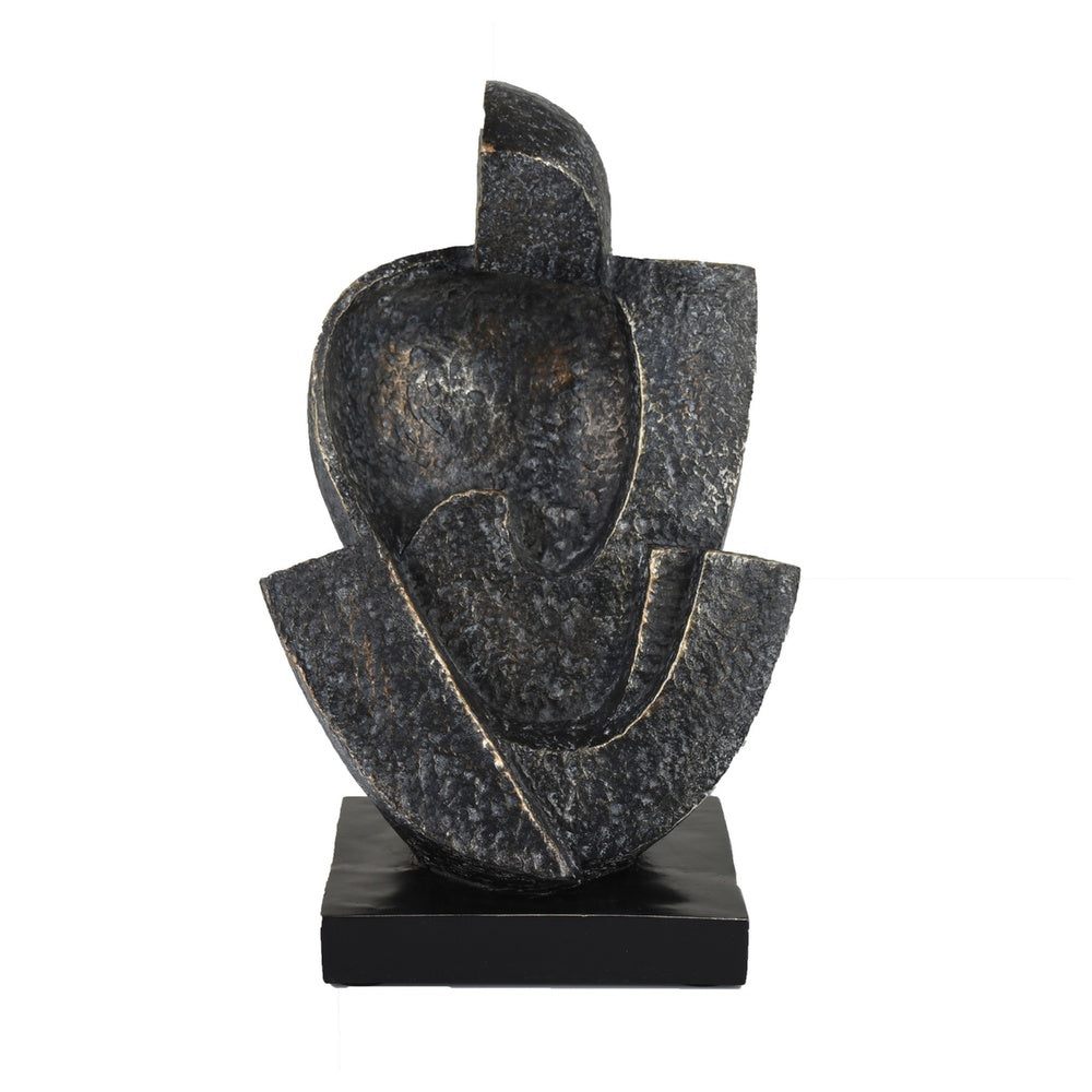 Tabletop Decor | Cubist Style Sculpture w Base | Dark Gray Resin 11"
