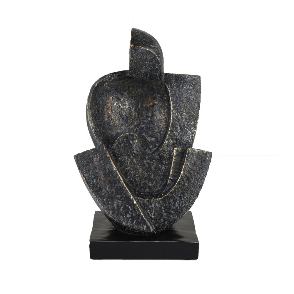 Tabletop Decor | Cubist Style Sculpture w Base | Dark Gray Resin 11"