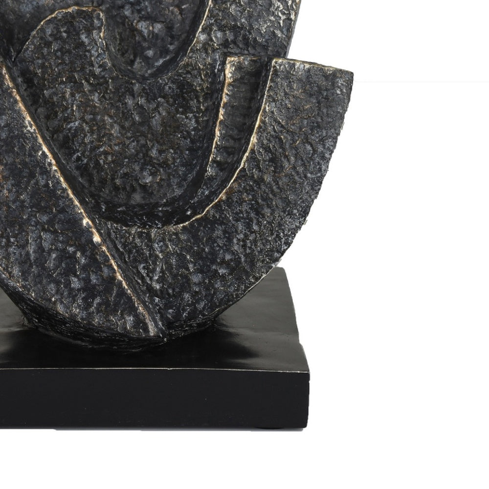Tabletop Decor | Cubist Style Sculpture w Base | Dark Gray Resin 11"