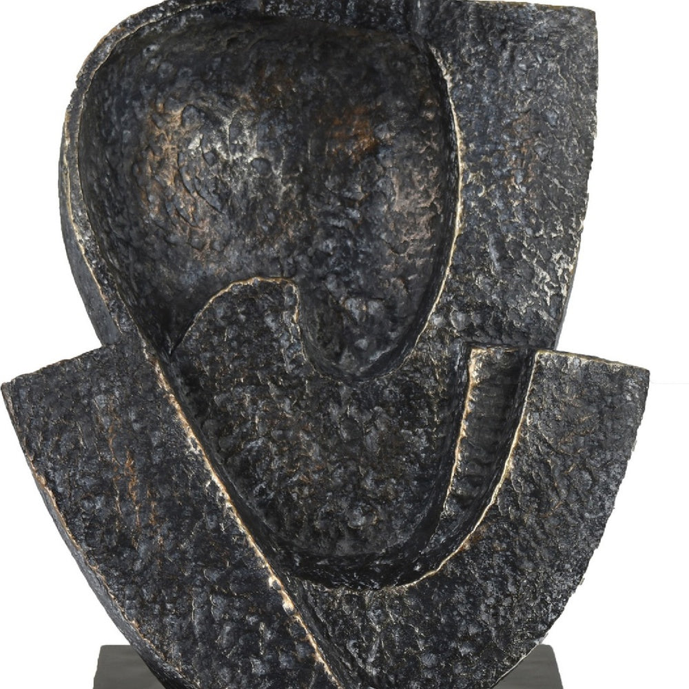 Tabletop Decor | Cubist Style Sculpture w Base | Dark Gray Resin 11"