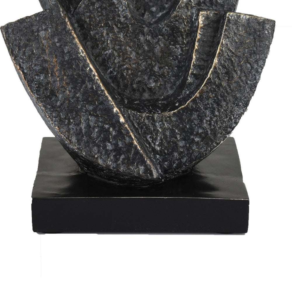 Tabletop Decor | Cubist Style Sculpture w Base | Dark Gray Resin 11"