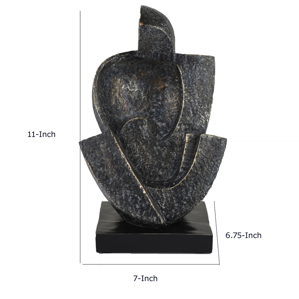 Tabletop Decor | Cubist Style Sculpture w Base | Dark Gray Resin 11"
