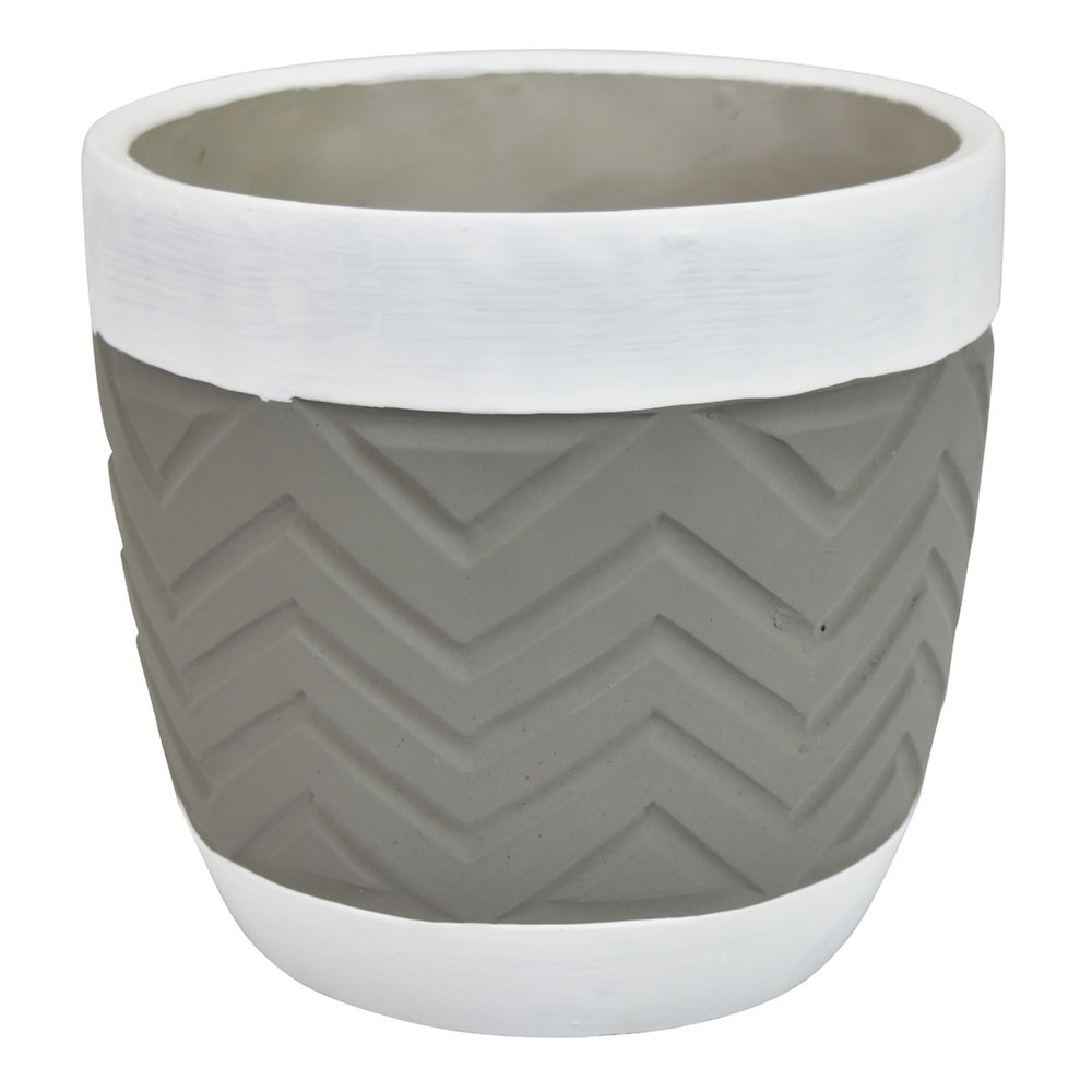 Decorative Planter | Chevron Design | Gray & White 7" Terracotta