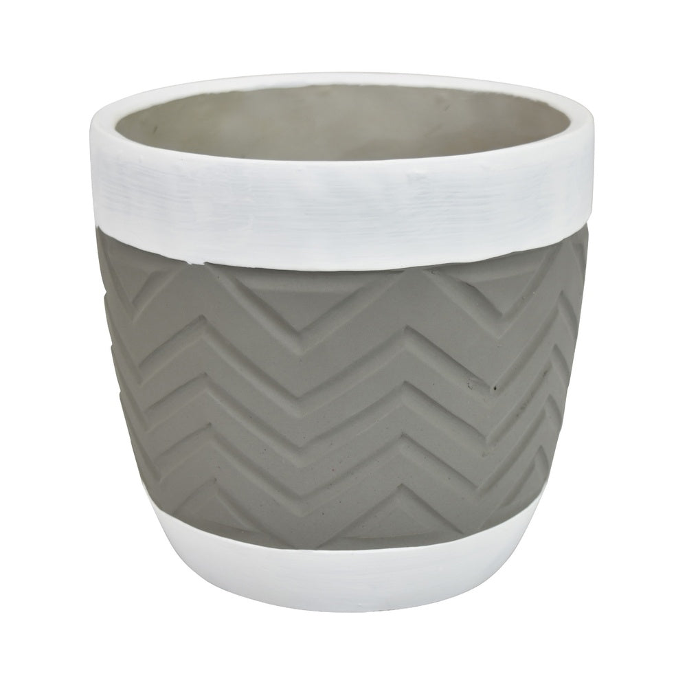 Decorative Planter | Chevron Design | Gray & White 7" Terracotta
