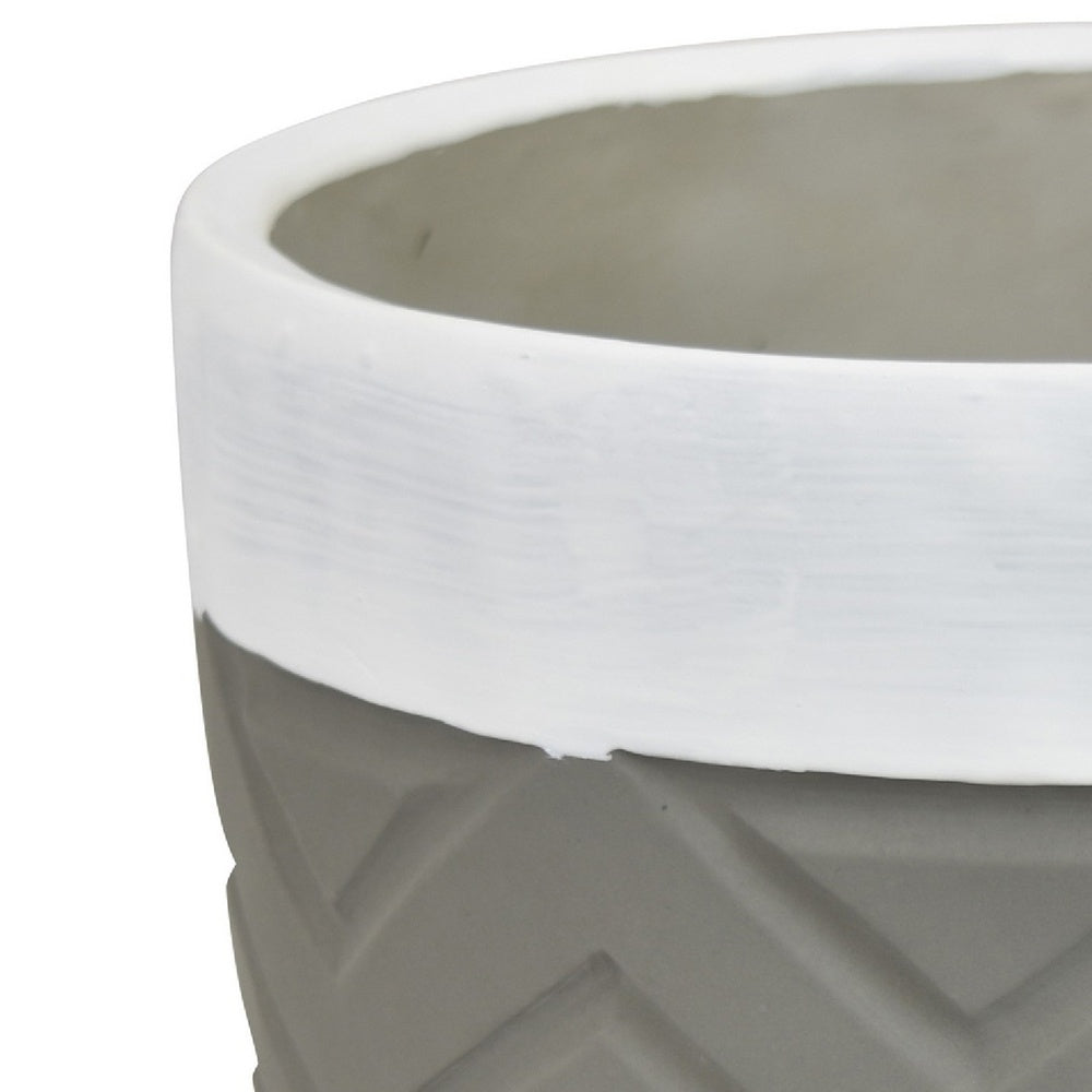 Decorative Planter | Chevron Design | Gray & White 7" Terracotta