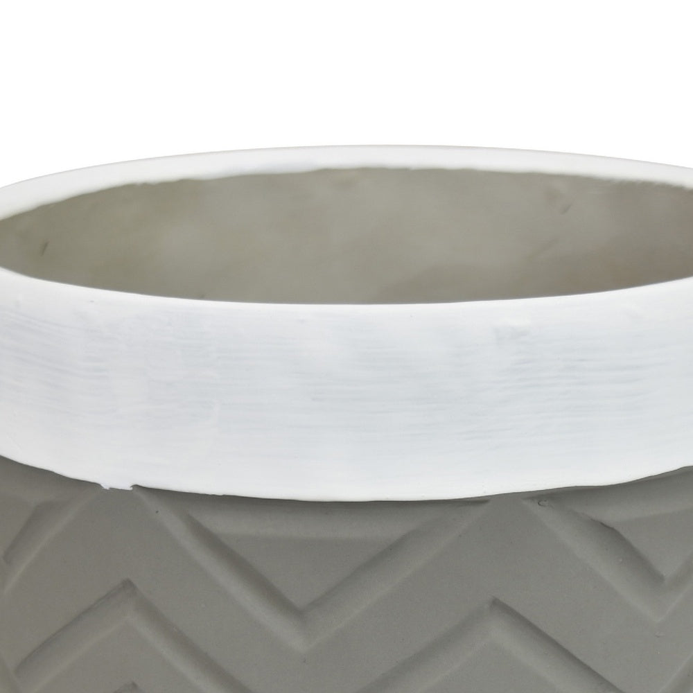 Decorative Planter | Chevron Design | Gray & White 7" Terracotta