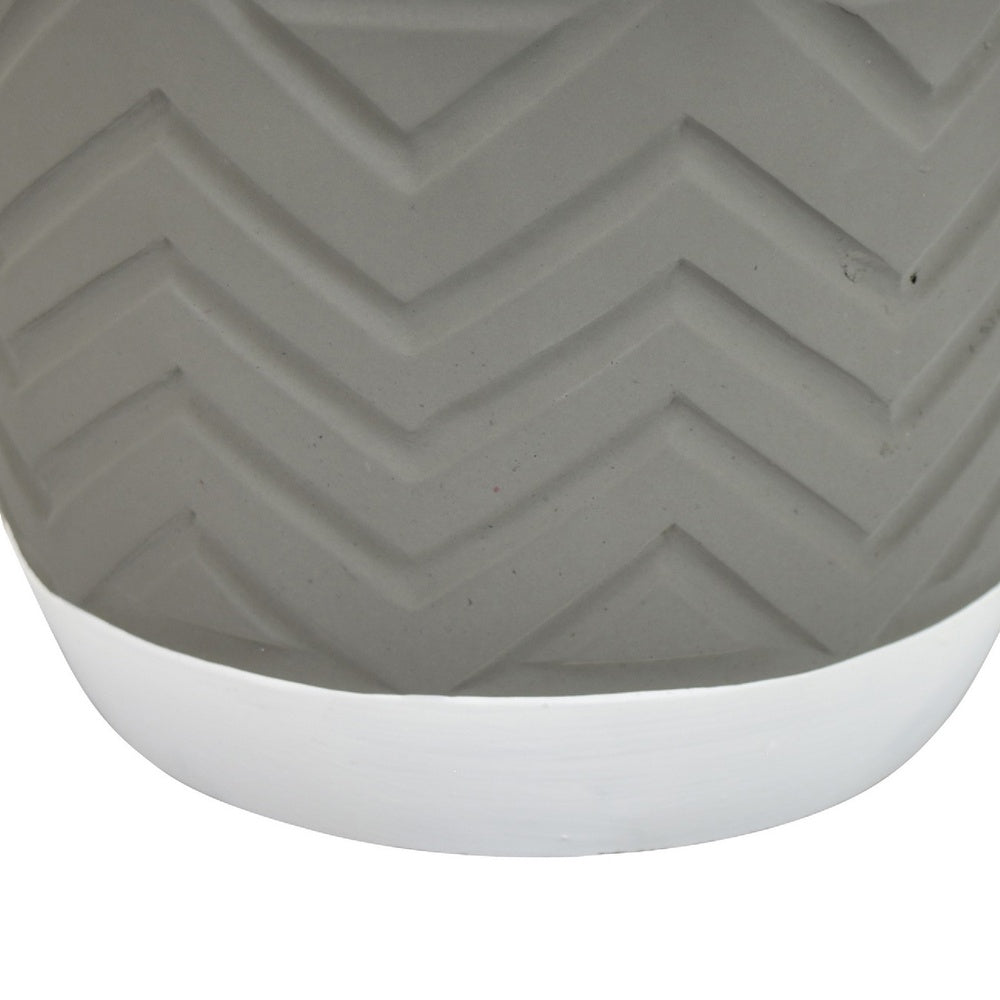Decorative Planter | Chevron Design | Gray & White 7" Terracotta