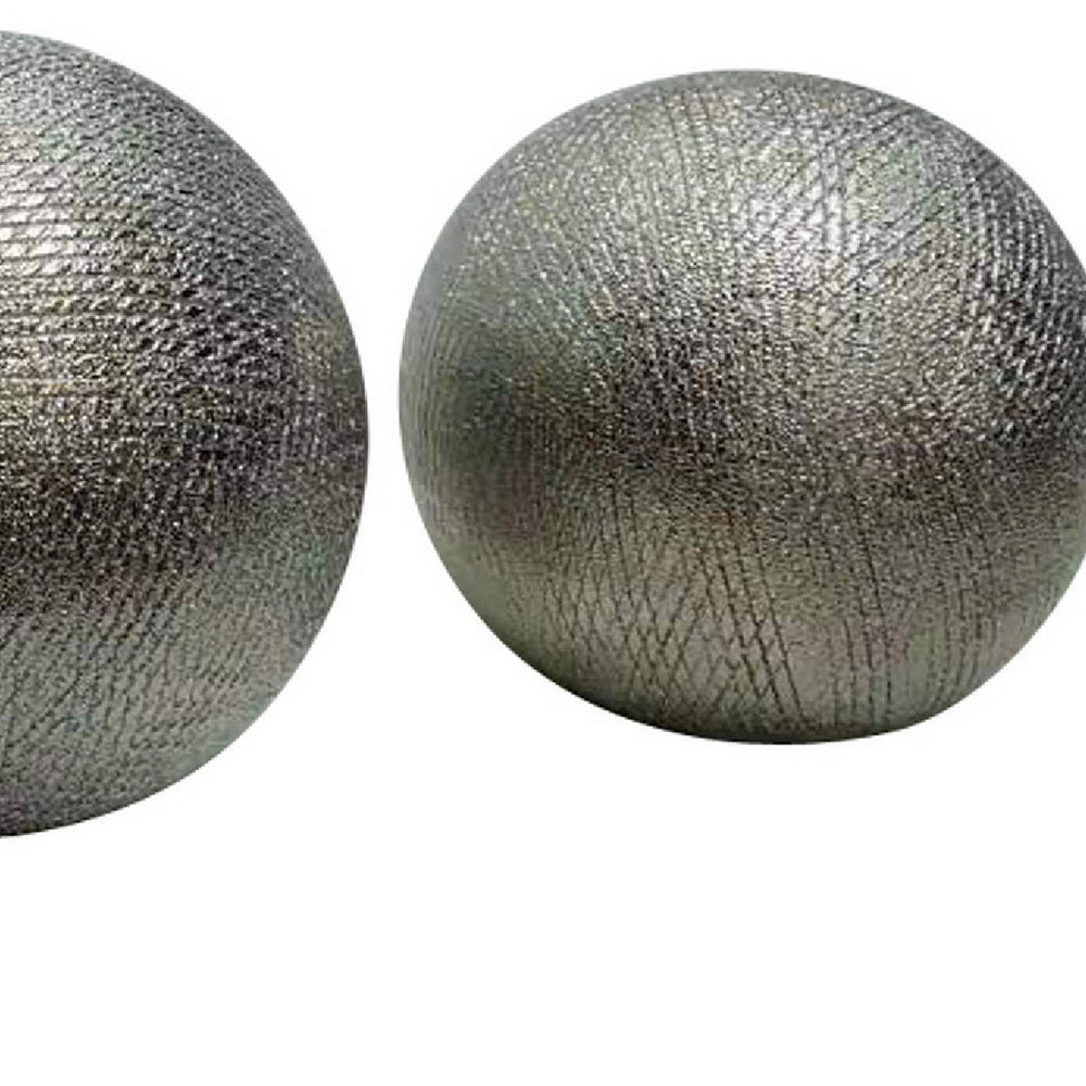 Decorative Ball Orb Set of 3 | Cross-Hatched Texture | Antique Silver Ceramic