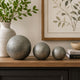 Decorative Ball Orb Set of 3 | Cross-Hatched Texture | Antique Silver Ceramic