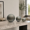 Decorative Ball Orb Set of 3 | Cross-Hatched Texture | Antique Silver Ceramic