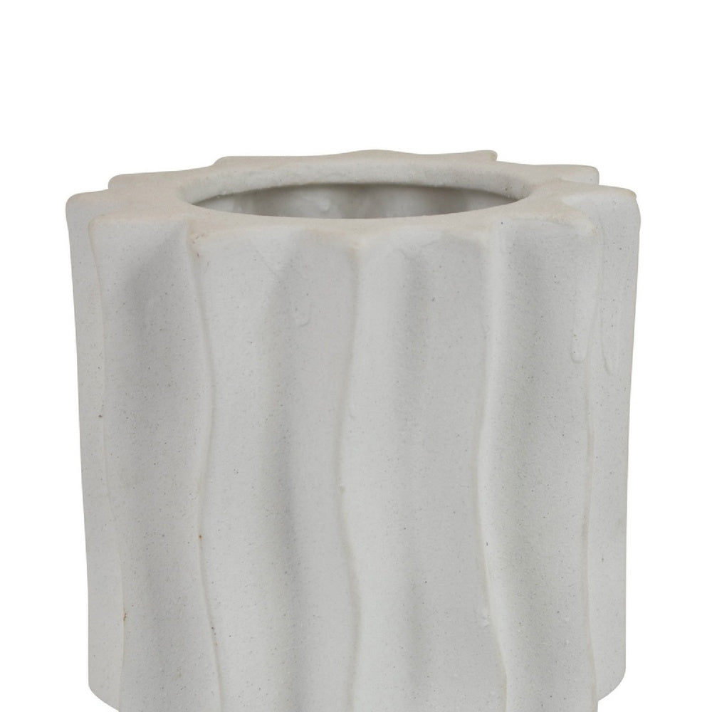 Asmi Decorative Vase | 2-Tier Design | Wavy Ribbed White Ceramic 14"