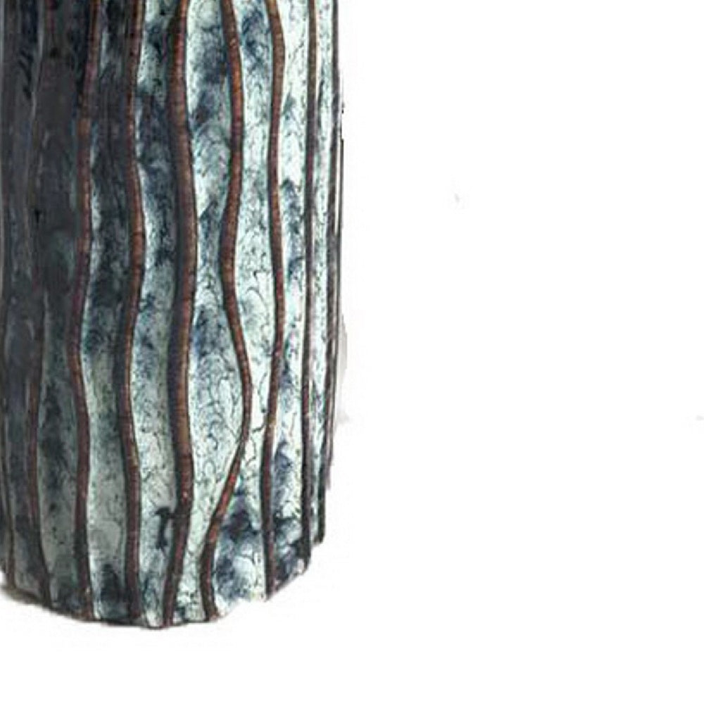 Asmi Decorative Vase | 2-Tier Design | Ribbed Brown & Gray Ceramic 14"