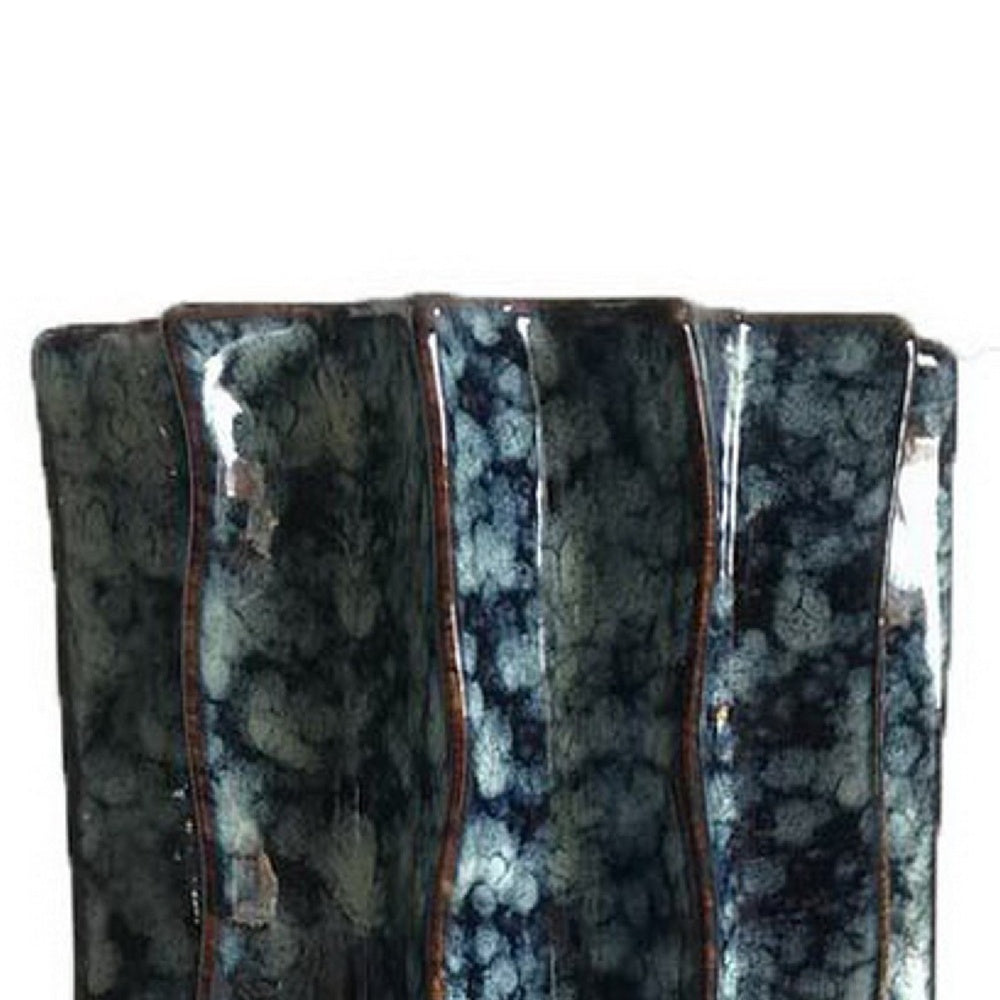 Asmi Decorative Vase | 2-Tier Design | Ribbed Brown & Gray Ceramic 14"