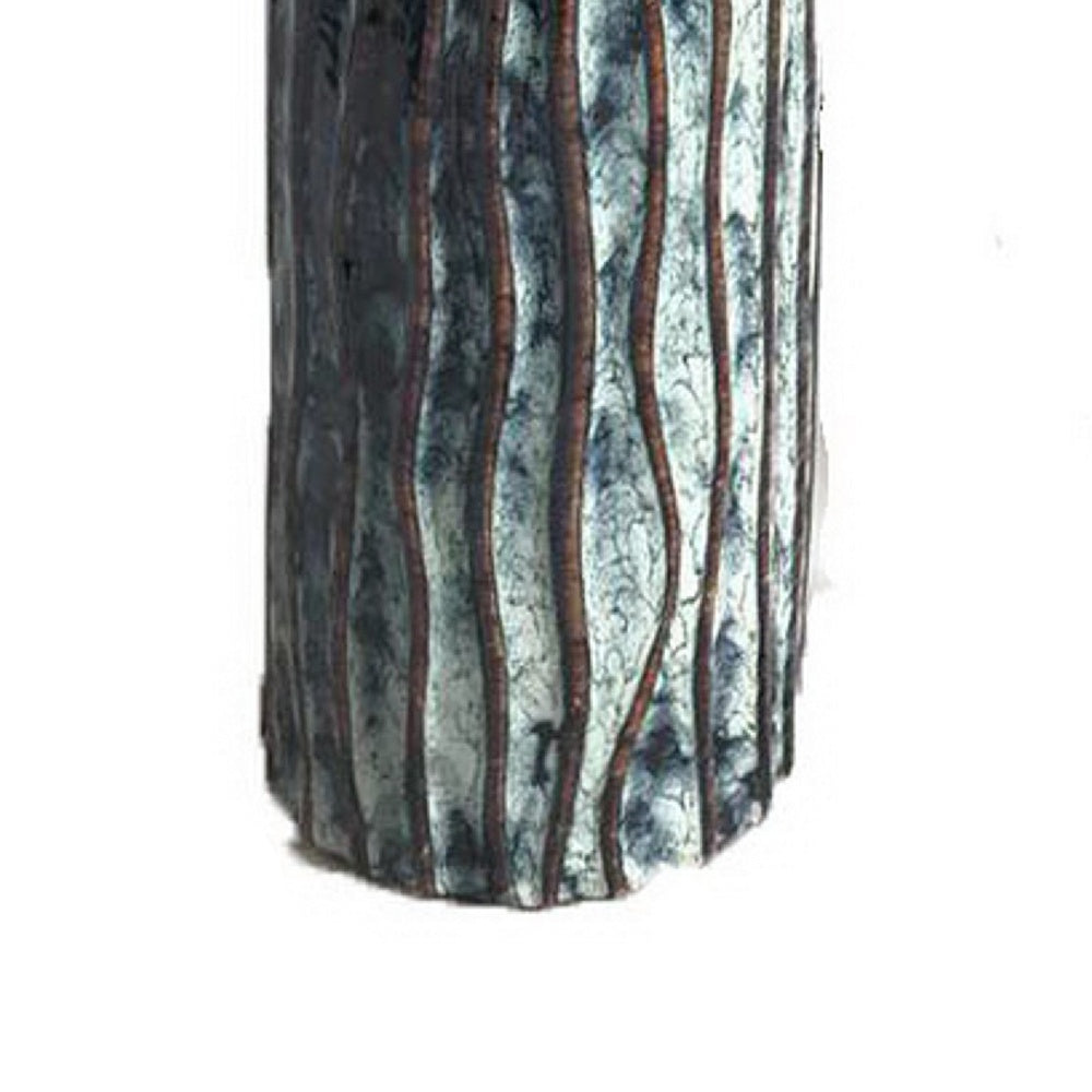 Asmi Decorative Vase | 2-Tier Design | Ribbed Brown & Gray Ceramic 14"
