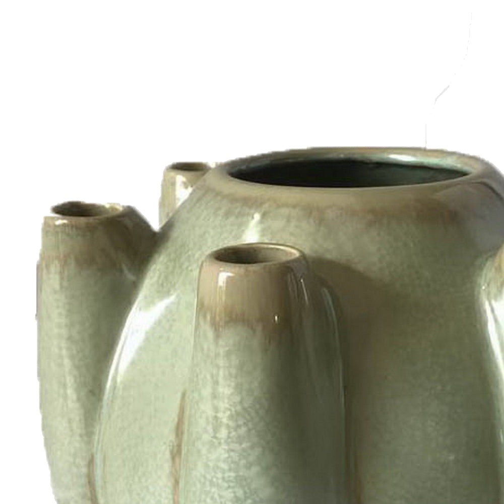 Tulipiere Vase | Crackled Texture | Sage Green & Brown Ceramic 9"
