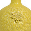 Decorative Vase | 3D Dahlia Applique | Relief Petals | Yellow Ceramic 13"