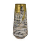 Gold Drip Vase | Ribbed Texture | Distress Gray & White Ceramic 14"