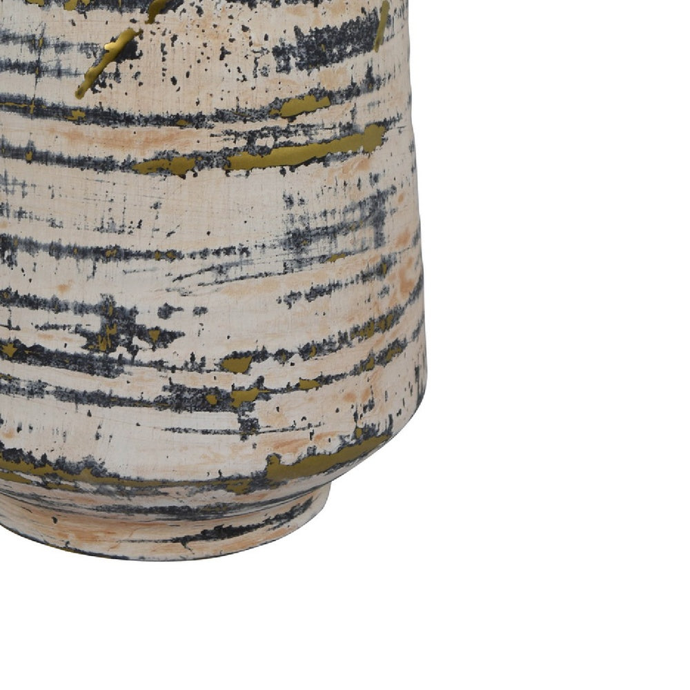 Gold Drip Vase | Ribbed Texture | Distress Gray & White Ceramic 14"
