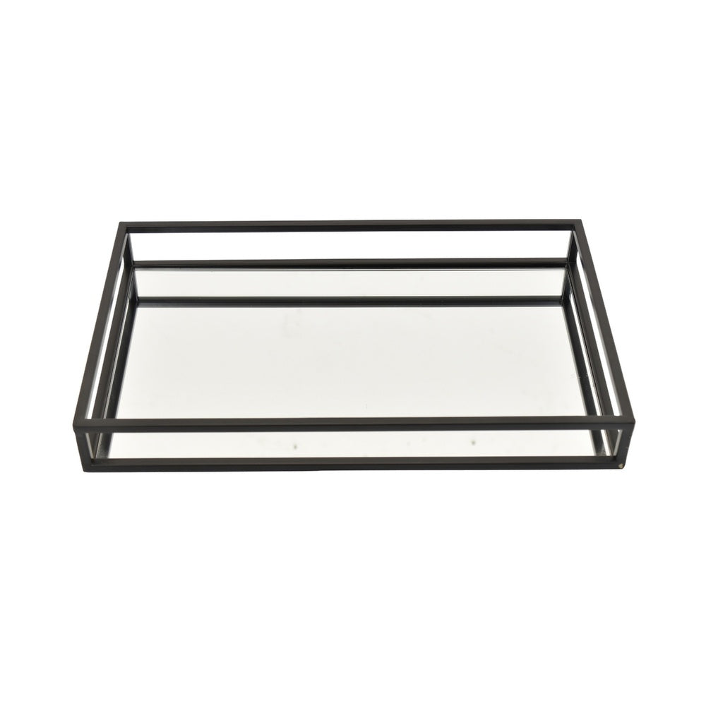 Shaya Rectangular Tray | Gallery Frame w Rails | Glass | Black Metal 16"