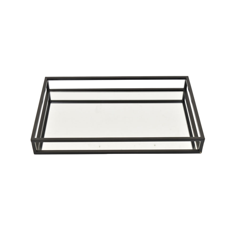 Shaya Rectangular Tray | Gallery Frame w Rails | Glass | Black Metal 16"