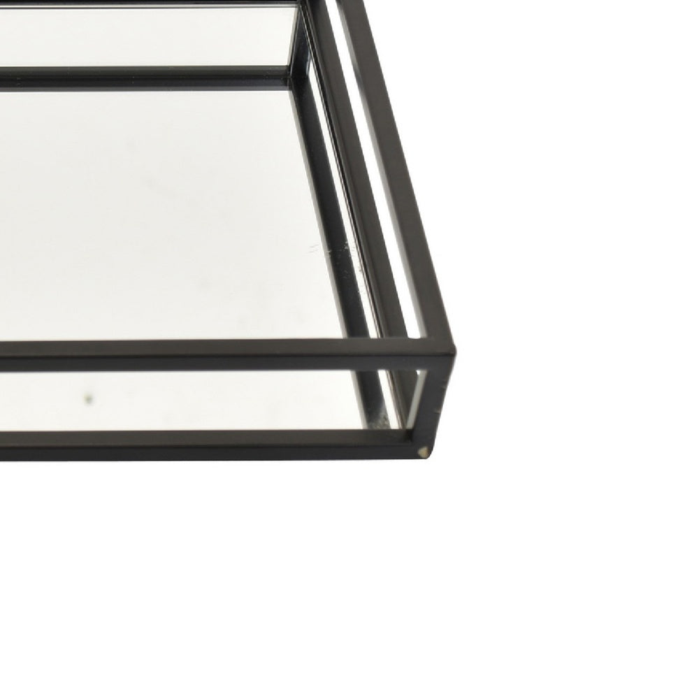 Shaya Rectangular Tray | Gallery Frame w Rails | Glass | Black Metal 16"