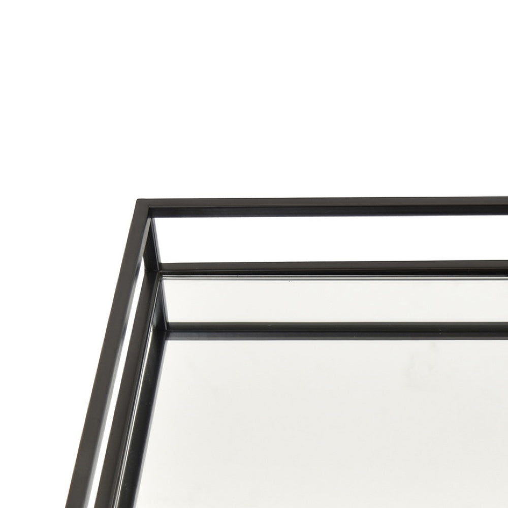 Shaya Rectangular Tray | Gallery Frame w Rails | Glass | Black Metal 16"
