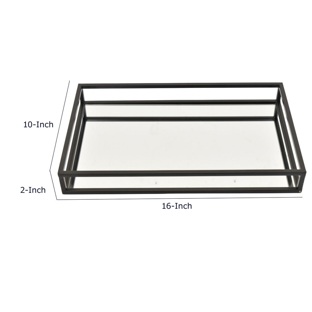 Shaya Rectangular Tray | Gallery Frame w Rails | Glass | Black Metal 16"
