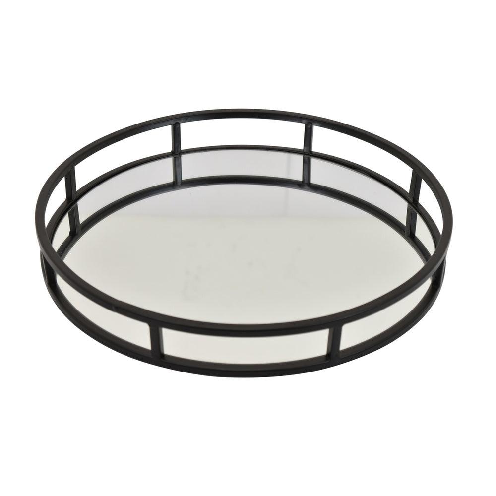 Shaya Round Tray | Gallery Frame w Rails | Glass | Black Metal 15"