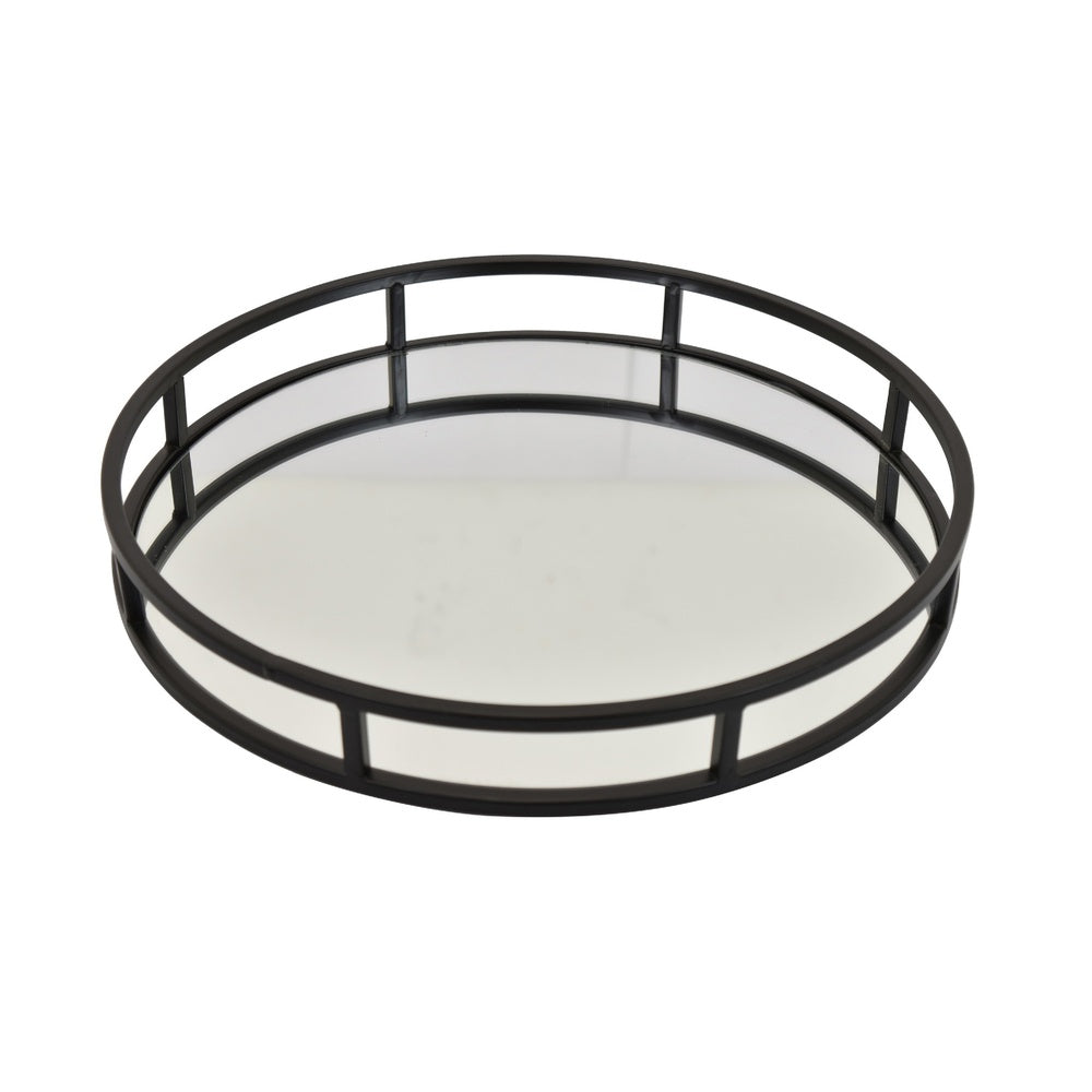 Shaya Round Tray | Gallery Frame w Rails | Glass | Black Metal 15"