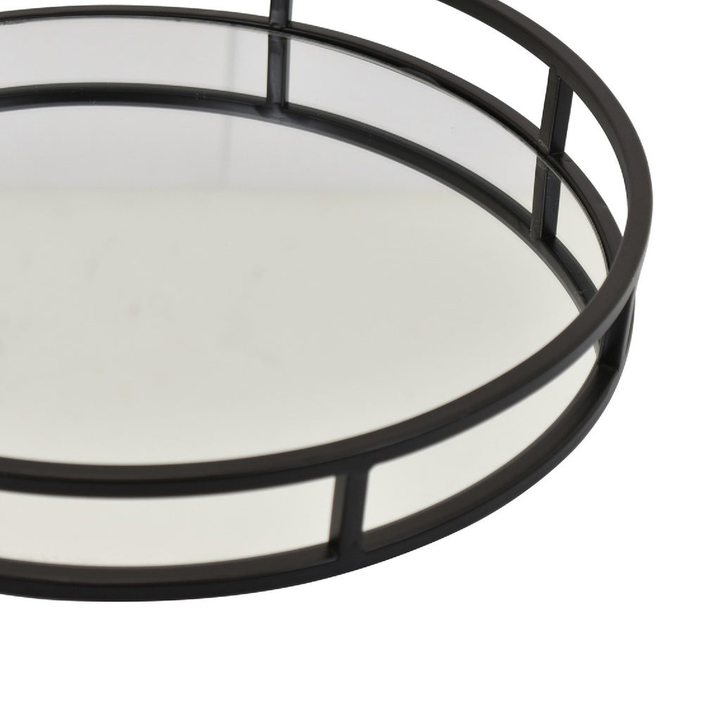 Shaya Round Tray | Gallery Frame w Rails | Glass | Black Metal 15"