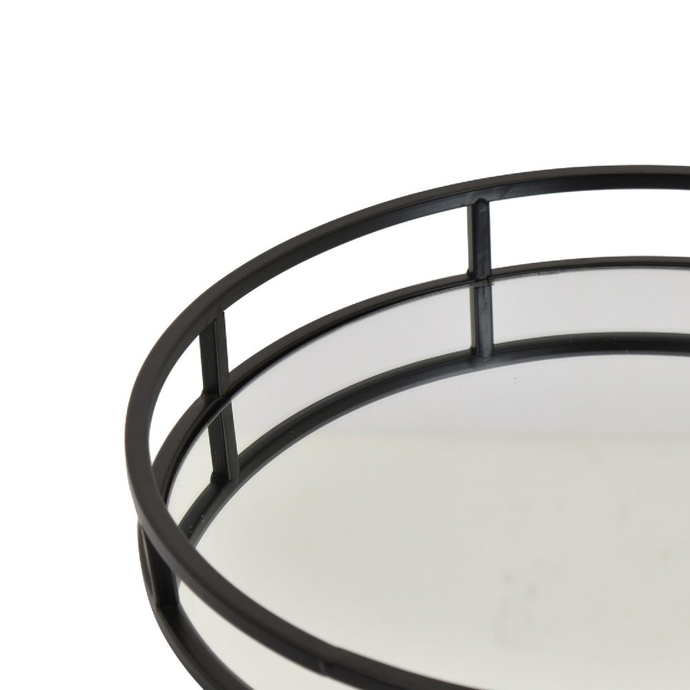 Shaya Round Tray | Gallery Frame w Rails | Glass | Black Metal 15"