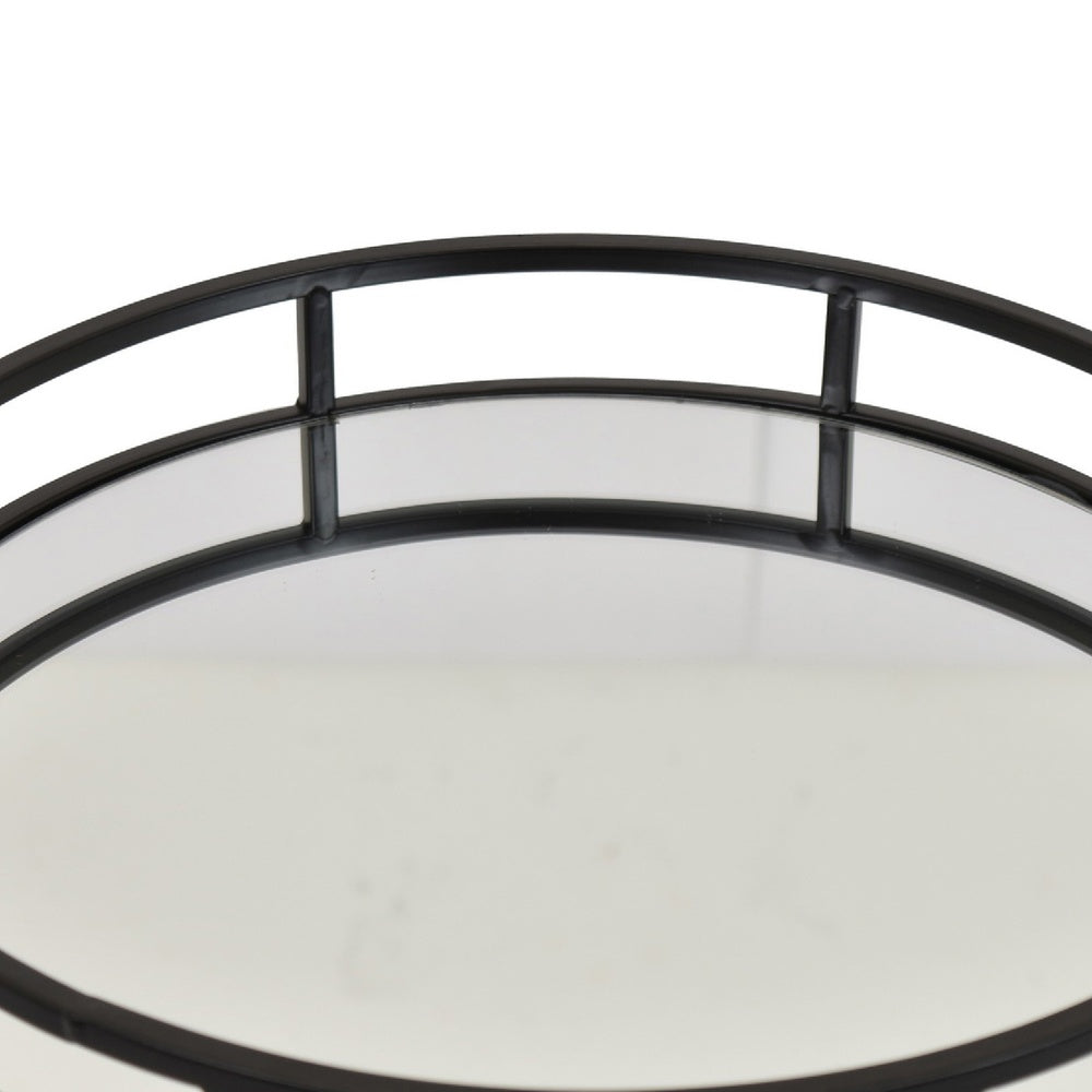 Shaya Round Tray | Gallery Frame w Rails | Glass | Black Metal 15"