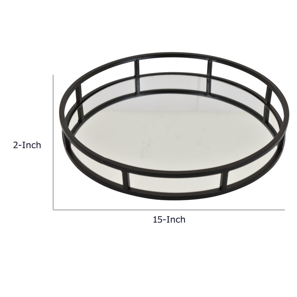 Shaya Round Tray | Gallery Frame w Rails | Glass | Black Metal 15"