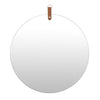 Decorative Wall Mirror | 20" Round Frameless | Brown Faux Leather Strap