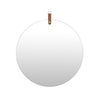 Decorative Wall Mirror | 20" Round Frameless | Brown Faux Leather Strap