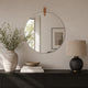 Decorative Wall Mirror | 20" Round Frameless | Brown Faux Leather Strap