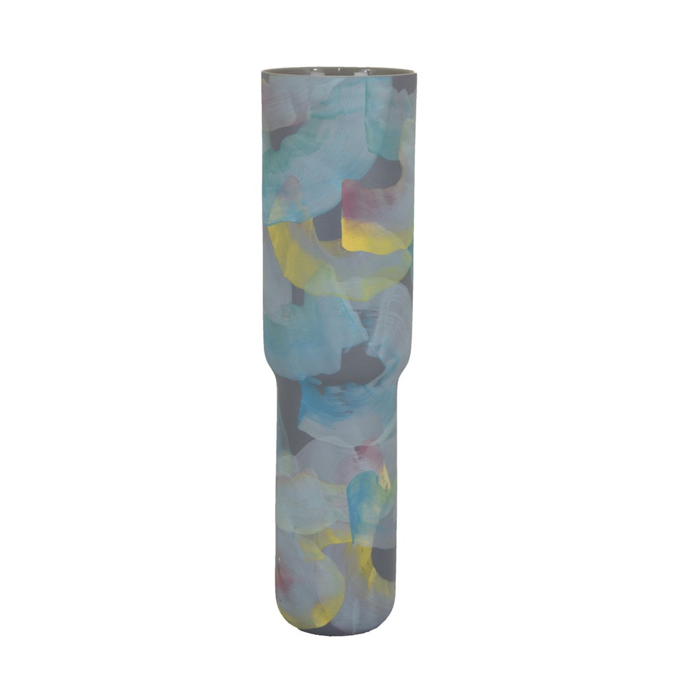 Riya Decorative Vase | Abstract Watercolor Art | Blue Ceramic 21"