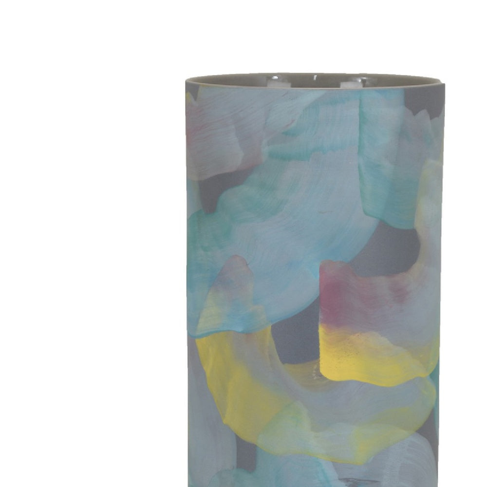 Riya Decorative Vase | Abstract Watercolor Art | Blue Ceramic 21"