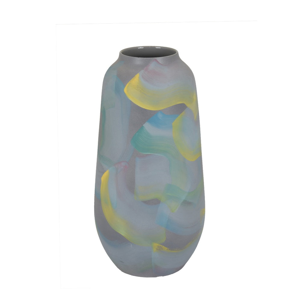 Riya Decorative Vase | Abstract Watercolor Art | Blue Ceramic 14"
