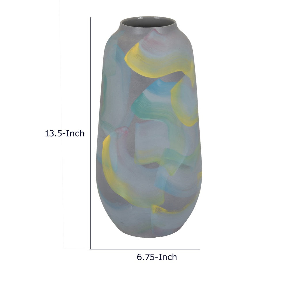 Riya Decorative Vase | Abstract Watercolor Art | Blue Ceramic 14"