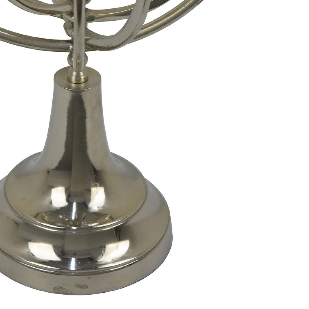 Tabletop Decor | Armillary Sphere w Globe | Polished Silver Metal 15"