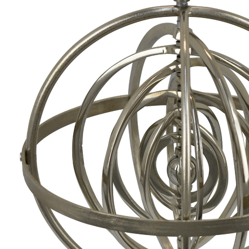 Tabletop Decor | Armillary Sphere w Globe | Polished Silver Metal 15"