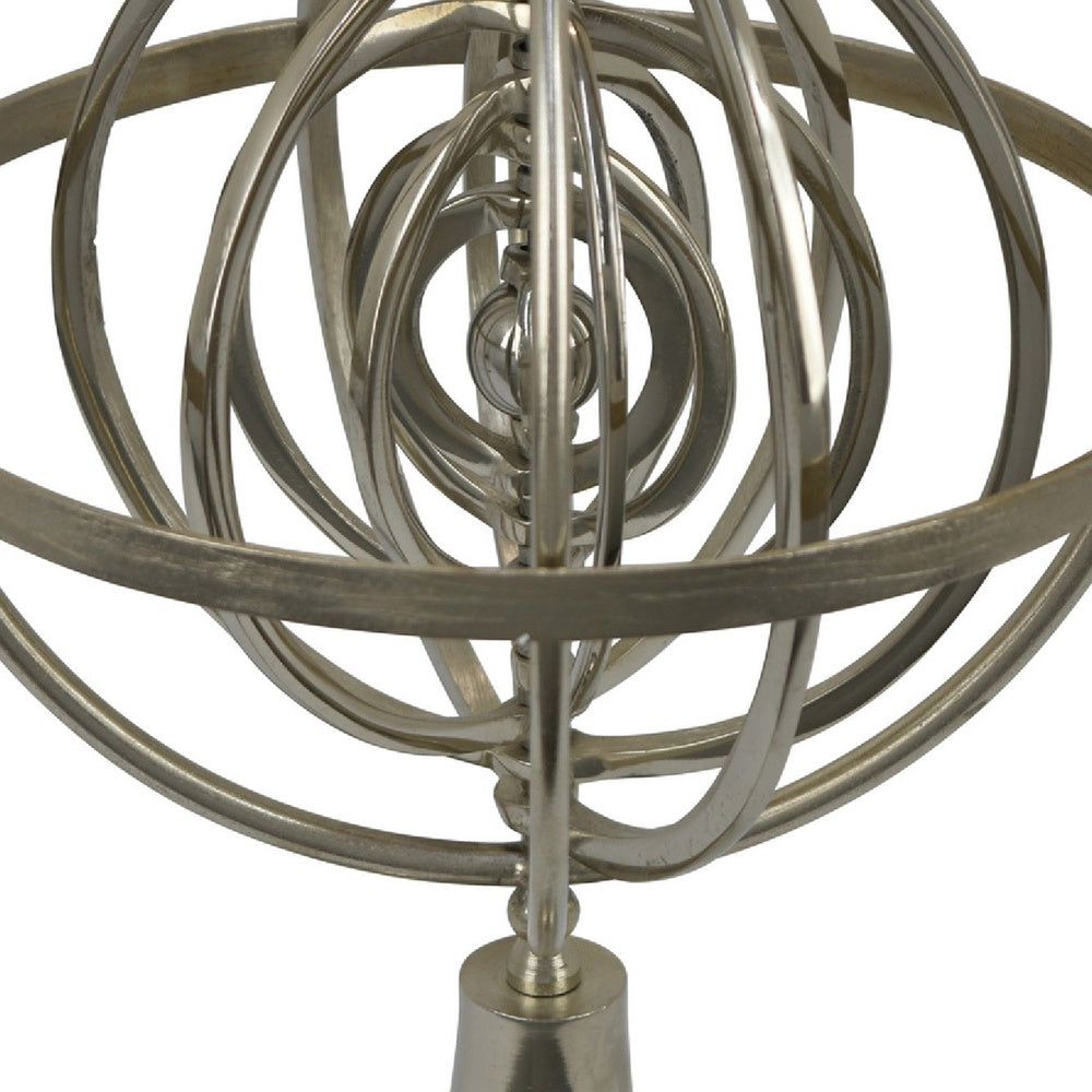 Tabletop Decor | Armillary Sphere w Globe | Polished Silver Metal 15"