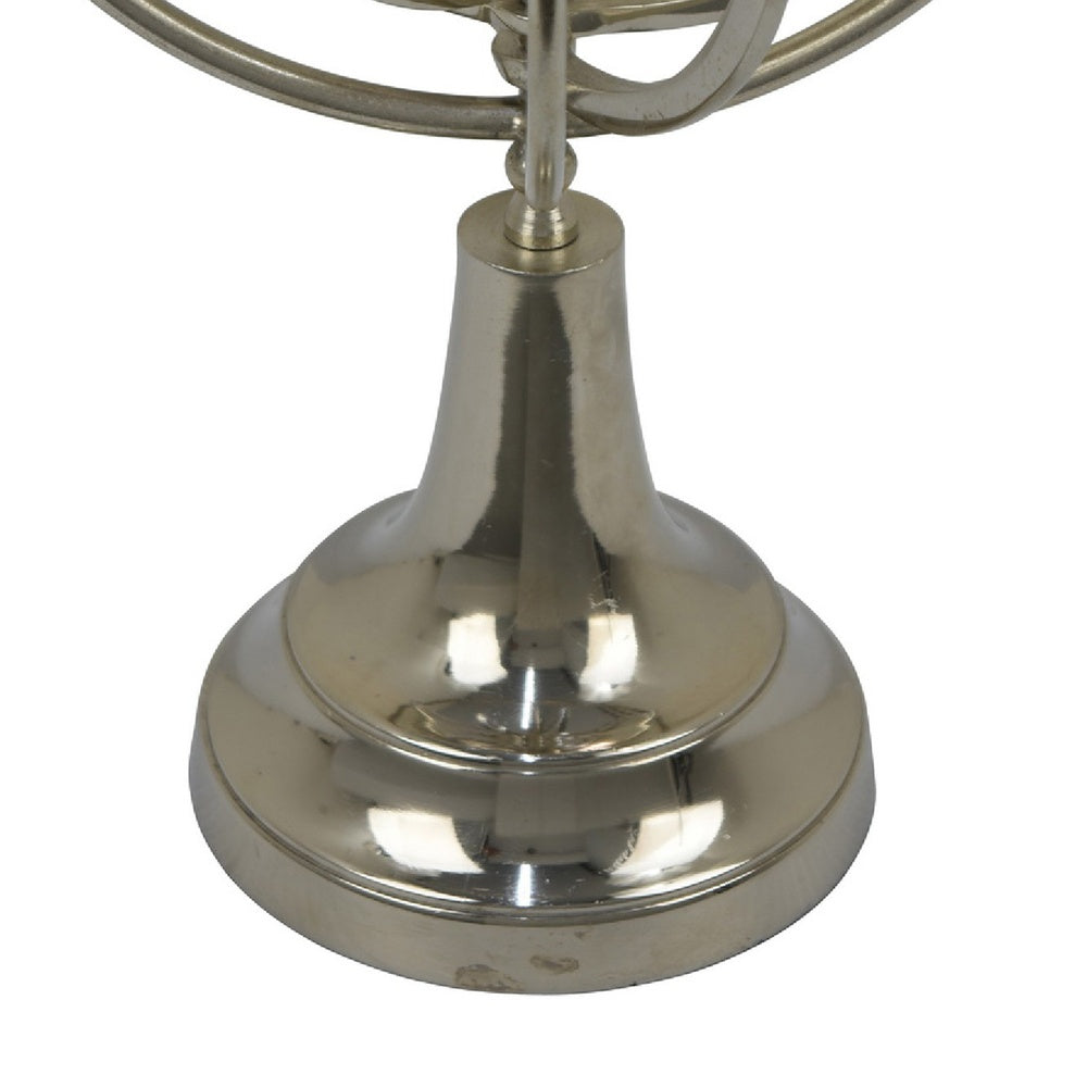 Tabletop Decor | Armillary Sphere w Globe | Polished Silver Metal 15"